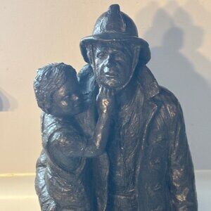Michael Garman Hero Firefighter and Little Girl 1986 Signed 14"